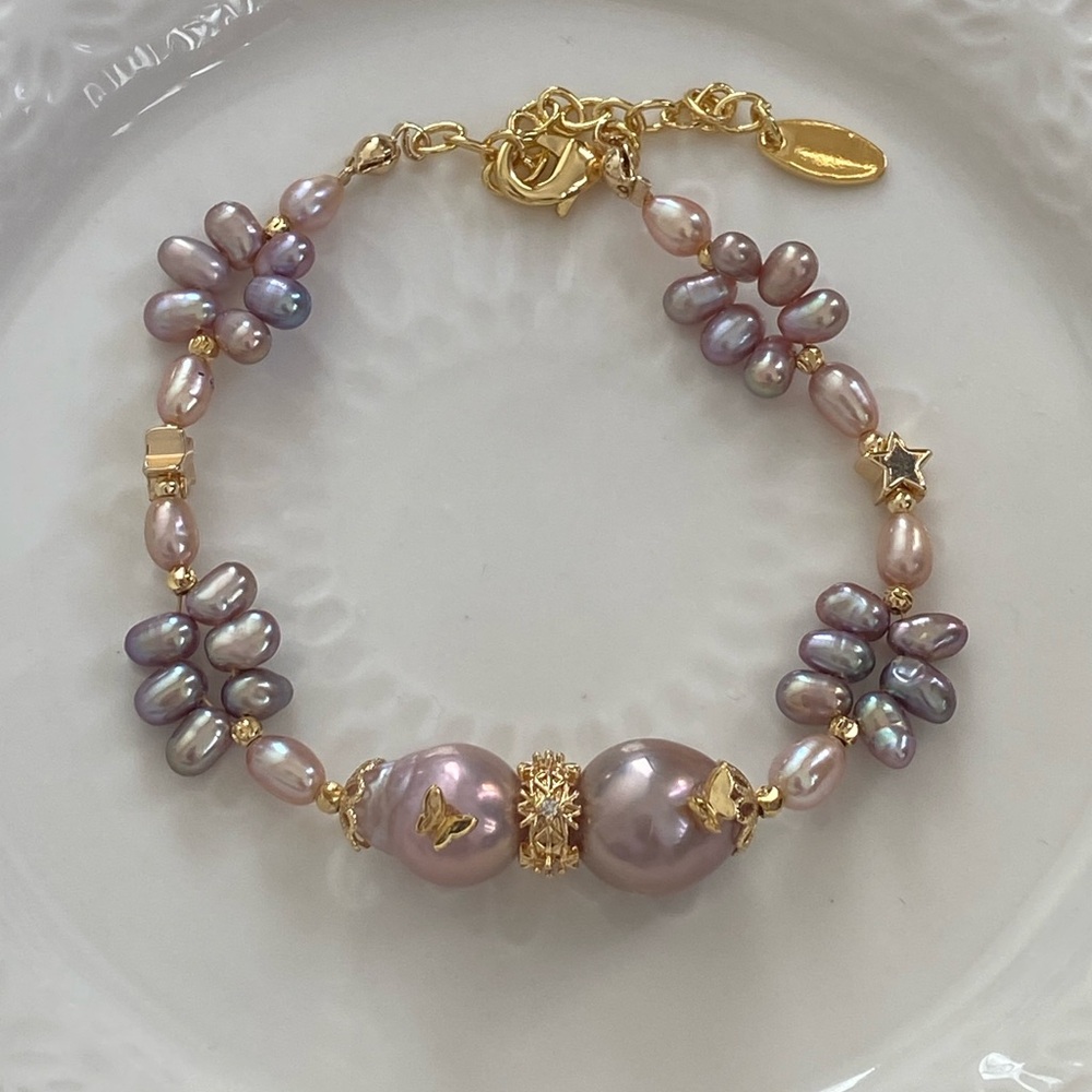B78- Handmade Edison Pearl Butterfly Braided Bracelet - Picture 13 of 13